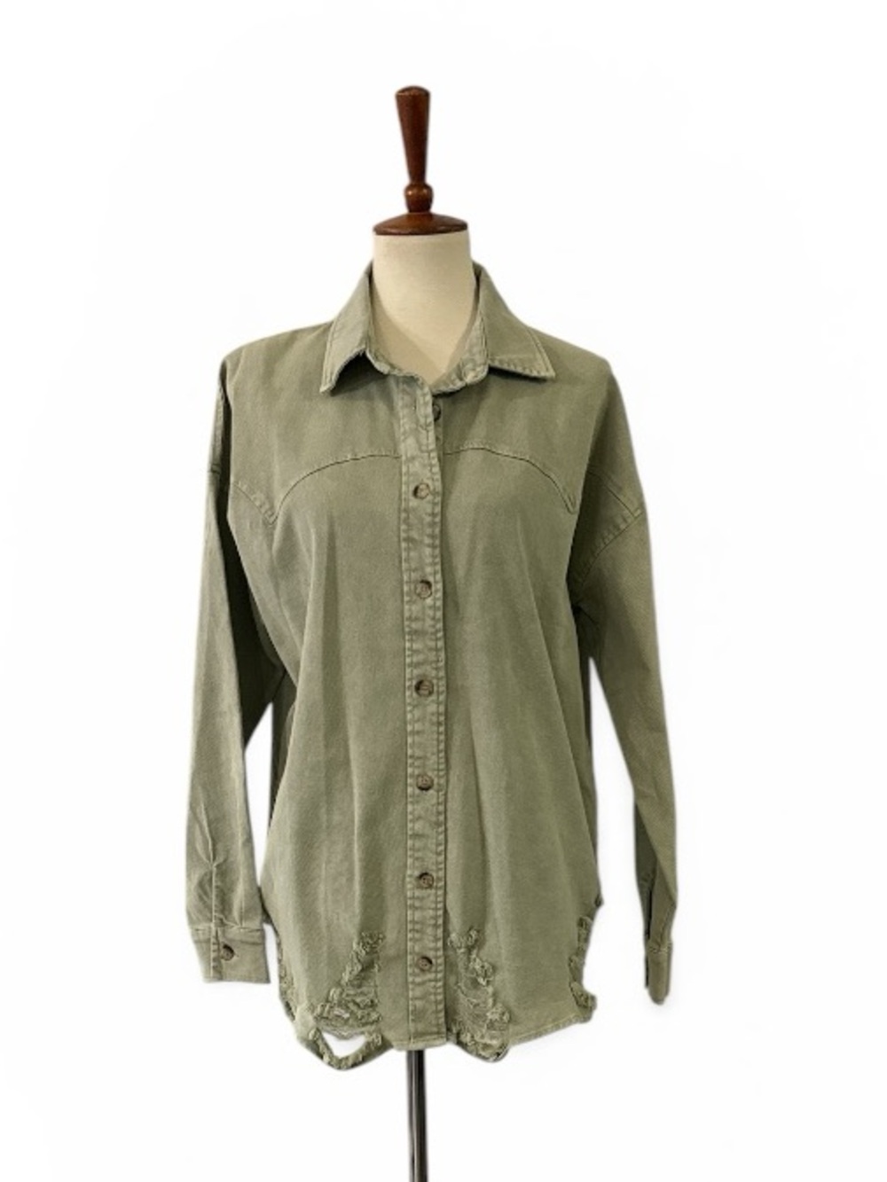 Mazik Oversized Distressed Shirt Jacket Small Sage Green Button Down NWT Women's